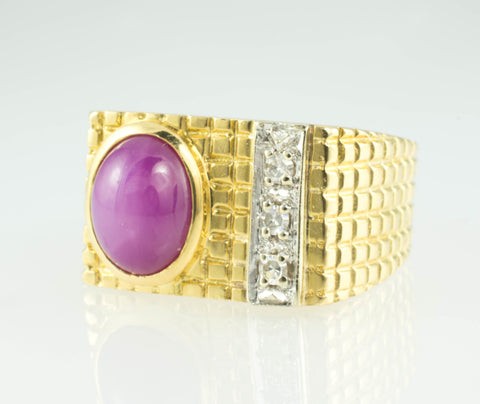 18 Kt Yellow Gold Ruby & Diamond Men's Ring