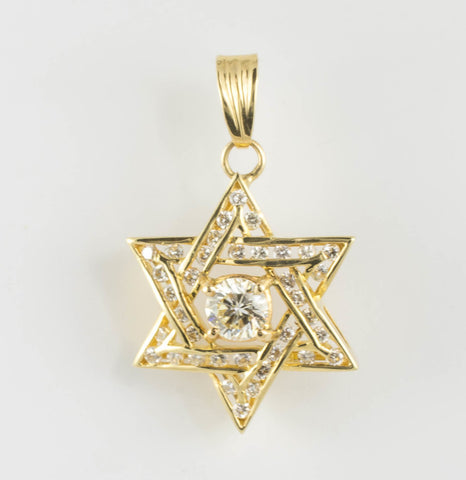 14 Kt Yellow Gold Star of David Diamond Charm