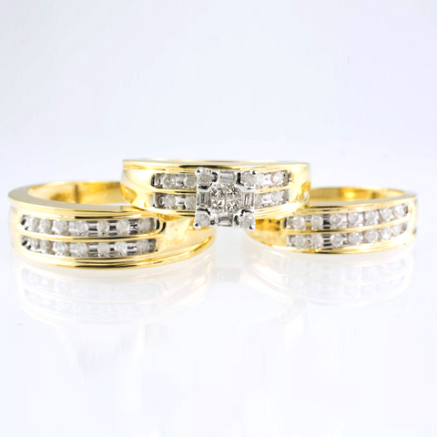 14 Kt Yellow Gold Diamond Trio Set