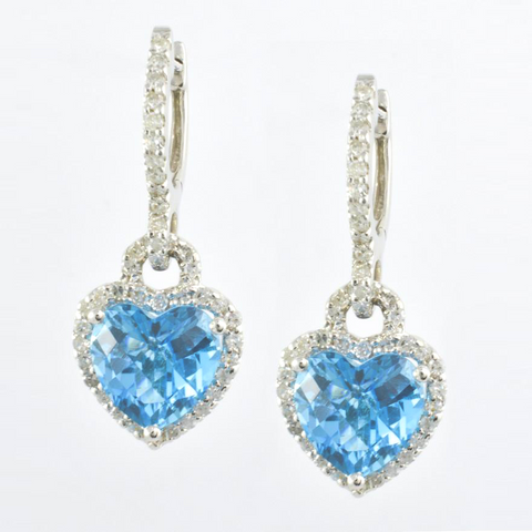 14 Kt White Gold & Topaz Ladies' Heart Earrings