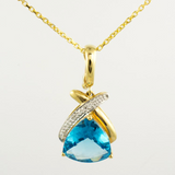14 Kt Yellow Gold Blue Topaz & Diamond Set