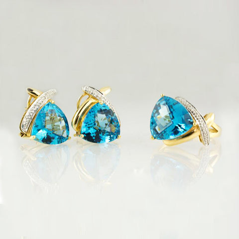 14 Kt Yellow Gold Blue Topaz & Diamond Set