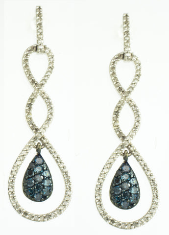 10 Kt White Gold White & Blue Diamond Earrings & Pendant Set