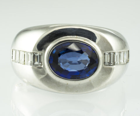 18 Kt White Gold Sapphire & Diamond Men's Ring