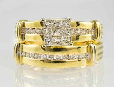 14 Kt Yellow Gold Diamond Square Wedding Set