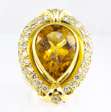 18 Kt Yellow Gold Citrine & Diamond Ladies' Ring
