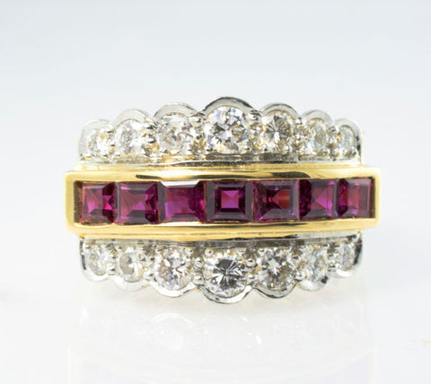 18 Kt Yellow Gold Ruby & Diamond Ladies' Ring