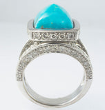 18Kt White Gold Turquoise & Diamond Ladies' Ring