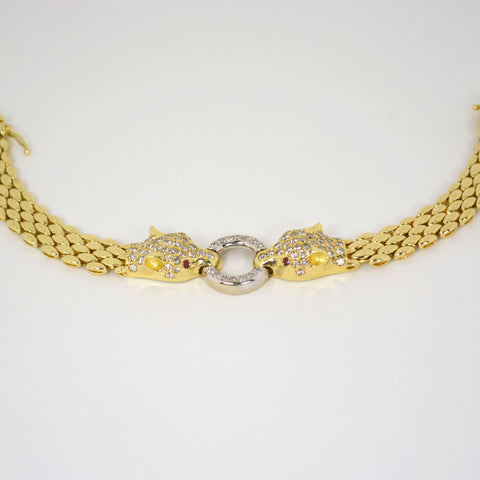 14 Kt Gold Diamonds & Ruby Panther Ladies' Bracelet