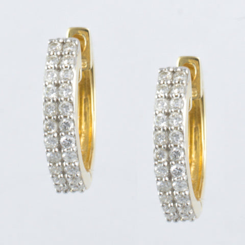 14 Kt Yellow Gold & Diamond Ladies' Hoop Earrings