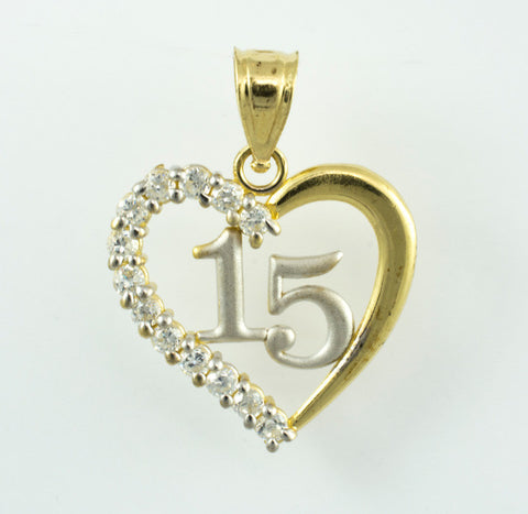 14 Kt Two Tone Gold & C/Z "15" Heart Charm