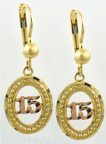 14 Kt Gold Two Tone Oval Quinces Earrings