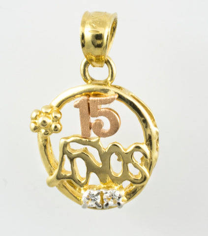 14 Kt Tricolor Gold C/Z 15 Charm