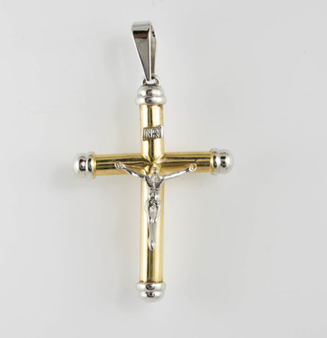 14 Kt Gold Two Tone Hollow Crucifix