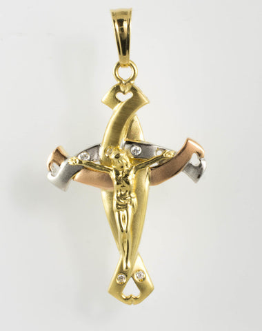 14 Kt Gold Tricolor Gold Passion Crucifix