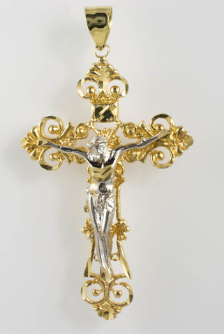 14 Kt Two Tone Gold Fleur de Lis Crucifix