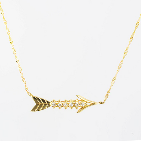 14 Kt Yellow Gold Diamond Arrow Necklace