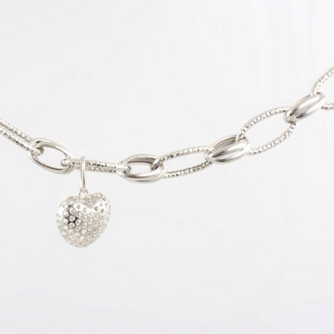 14 Kt White Gold Heart Necklace & Bracelet Set