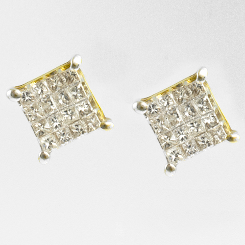 14 Kt Yellow Gold Diamond Ladies Stud Earrings