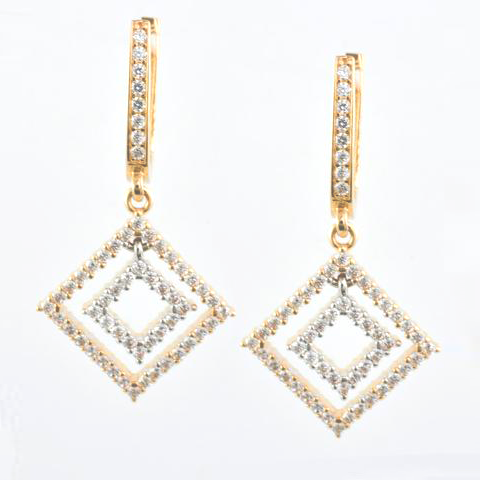 14 Kt Rose Gold Rhombus C/Z Ladies' Earrings