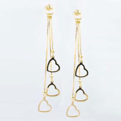 14 Kt Yellow Gold Hanging Ladies' Heart Earrings