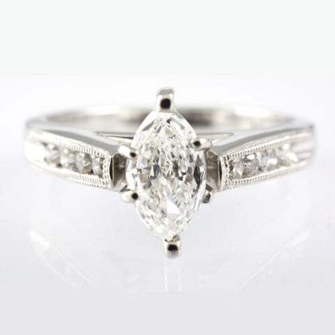 14 Kt White Gold Marquise Diamond Ring