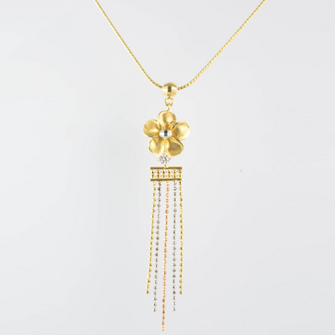14 Kt Tri-Color Gold C/Z Flower Necklace