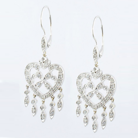 14 Kt White Gold & Diamond Heart Shaped Ladies' Earrings