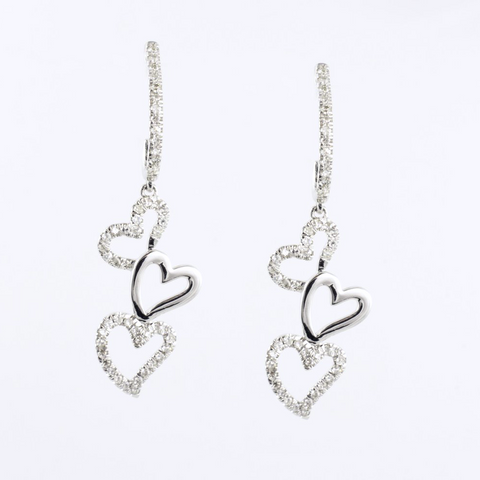 14 Kt White Gold Heart Diamond Earrings
