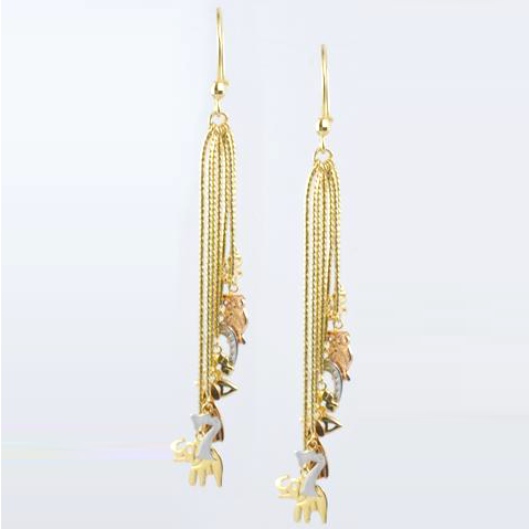14 Kt Tricolor Gold Lucky Ladies' Hanging Earrings