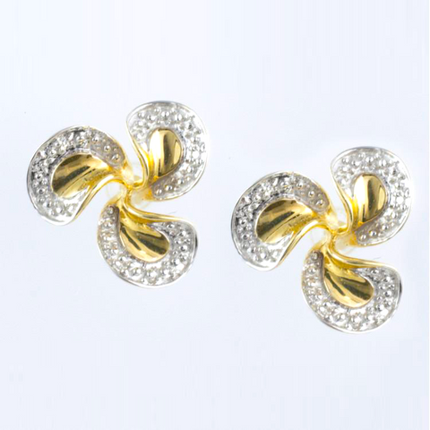 14 Kt Two Tone Gold Diamond Propellor Shaped Earrings