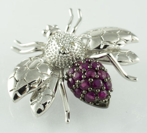 14 Kt White Gold Bee Ruby Brooch